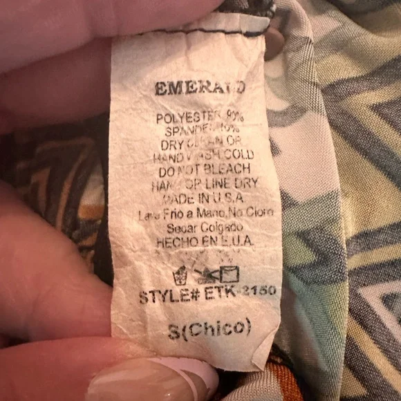 Kathi Rich Emerald zig zag pattern collar S faux wrap belt long sleeve jumpsuit - Picture 13 of 15